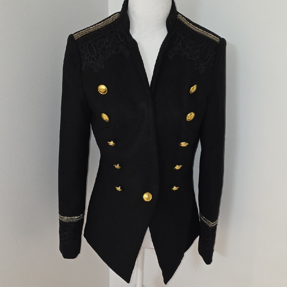 Romeo & Juliet Couture Black Military-Style Blazer with Gold Buttons